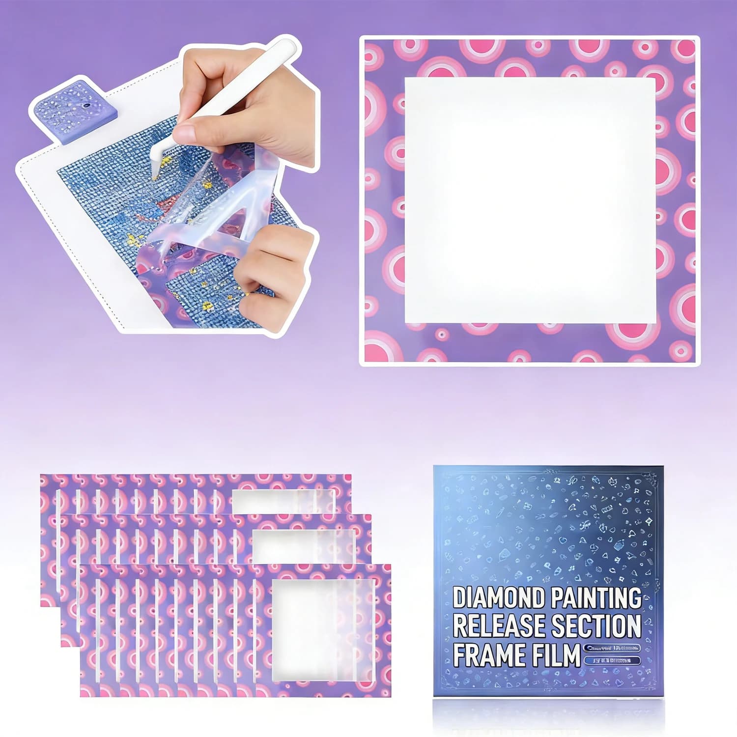 30PCS Diamond Painting Alignment Tools 10cm Reusable Release Film Protective Frame 6 Patterns Sticky Guide For DIY Crafts Kit