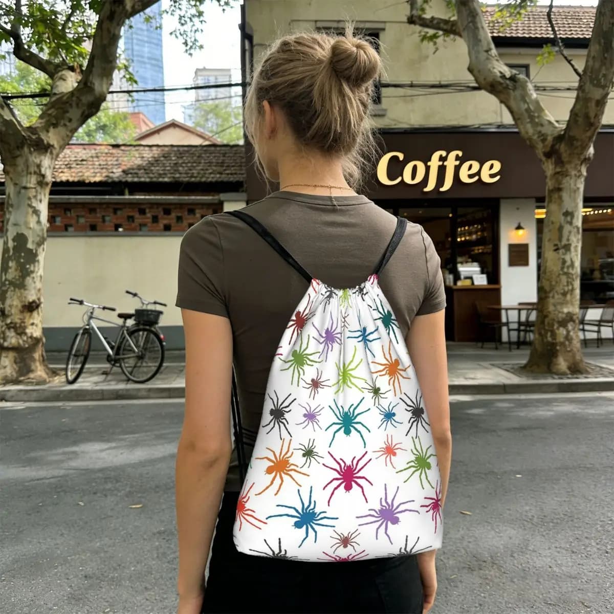 Zaini dai colori vivaci con motivo a ragno e ragnatela, borse casual con coulisse, borse per scarpe, borse per libri per uomo, donna, studenti