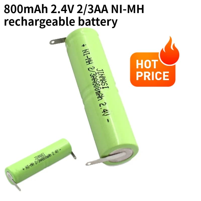 1-20PCS 800mAh 2.4V 2/3AA NI-MH Rechargeable Battery 2/3 AA NI-MH Cell with welding tabs for electric shaver Toothbrush