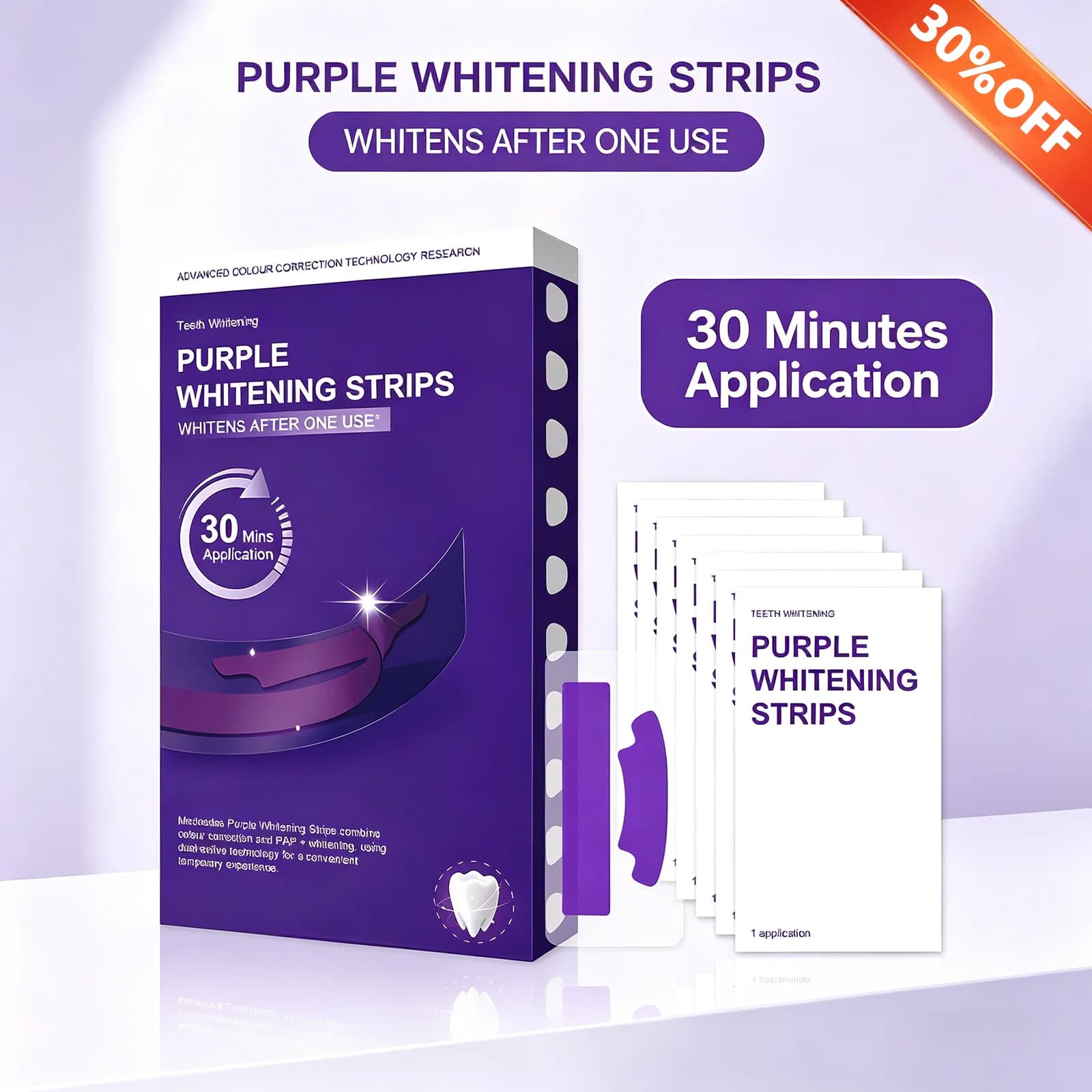 Strisce sbiancanti per denti viola – Rimozione rapida delle macchie in 30 minuti, riducono la sensibilità, illuminano i denti, rimuovono la placca, patch per l'igiene orale
