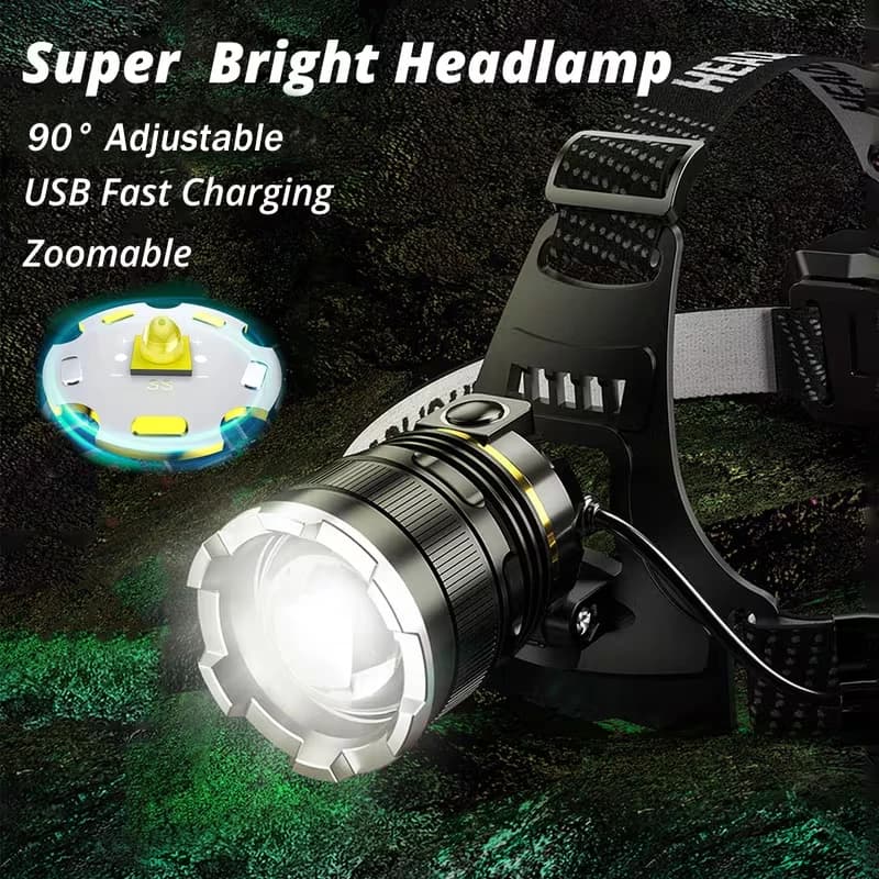 Lampada Frontale XHP90.2 Super Potente Ricaricabile, Torcia da Testa ad Alta Potenza 1000 Lumen, Luce Frontale Brillante, Lanterna da Pesca