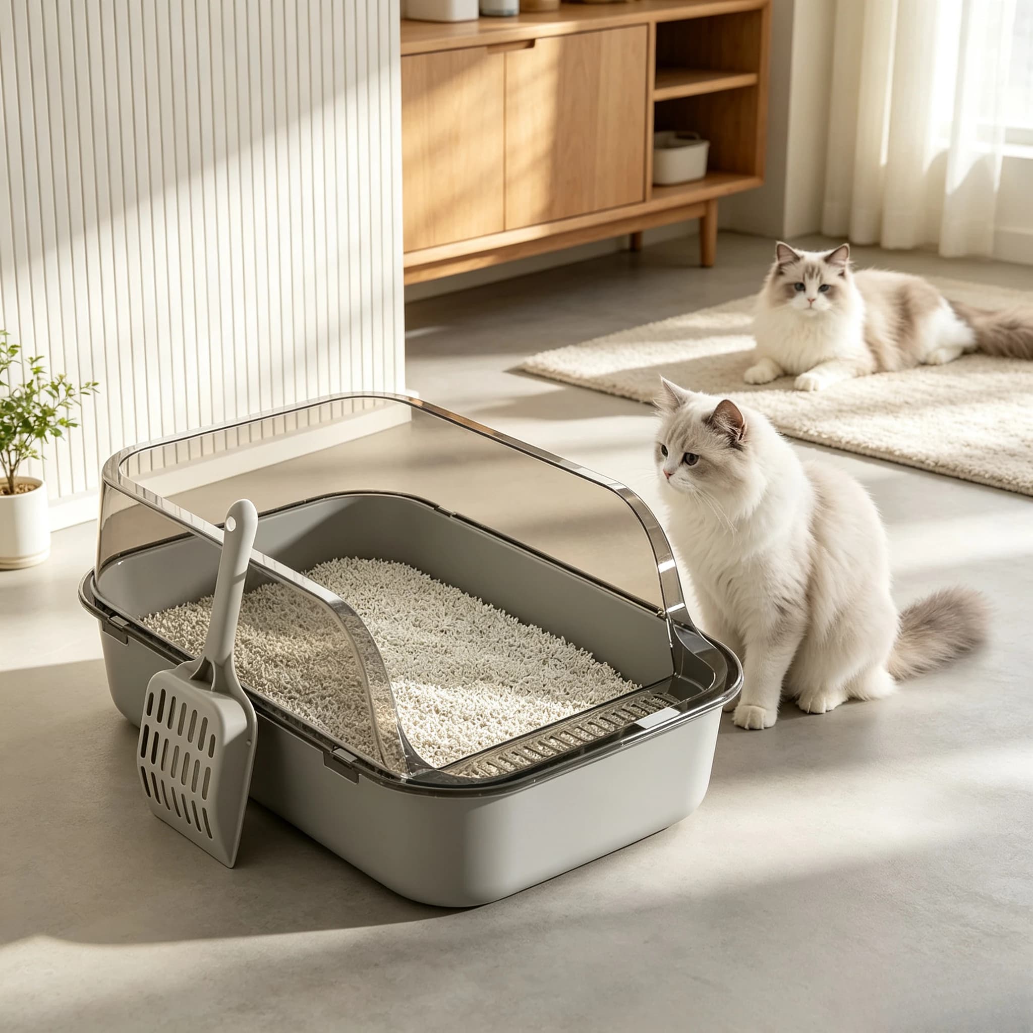 Semi Enclosed Cat Litter Box High Sided Splash Proof Cat Toilet Tray Easy Clean Kitten Litter Pan for Indoor Cats