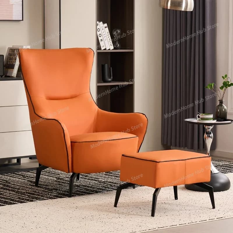 Poltrona Relax con Supporto Lombare e Poggiapiedi, Gambe Nere, per Balcone e Appartamento, Arredamento Moderno per Soggiorno, Disponibile in Nero e Arancione