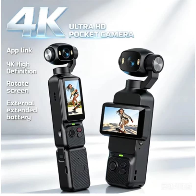 4K Handheld Action Camera HD 180° Rotatable Lens Electronic Anti-shake Pocket Vlog Camera with Fill Light for Outdoor Sports.
