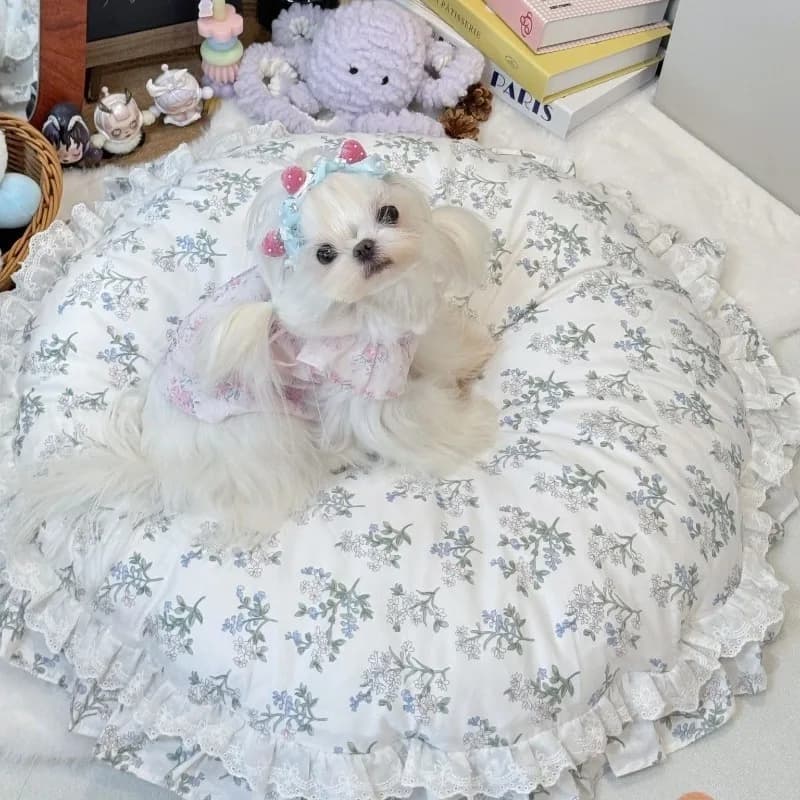 Round Cotton Dog Nest Cute Durable Removable Dog Sleeping Pad Washable Frenchie Luxury Indoors Pet Beds Pet Supplies Essentials