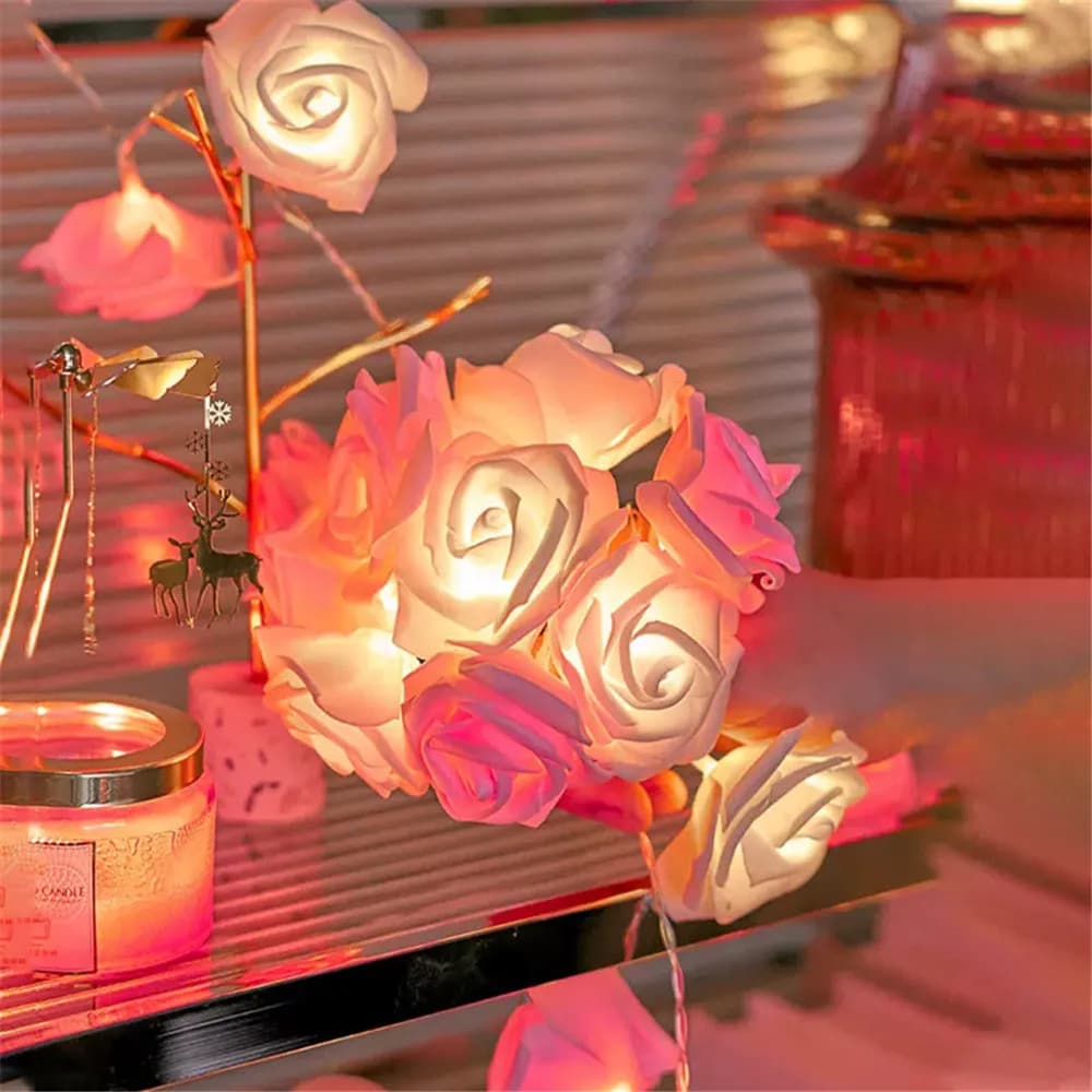 Luci a Stringa a Forma di Rosa a Batteria per Ramadan, Decorazioni per Matrimoni, Regali per la Festa della Mamma