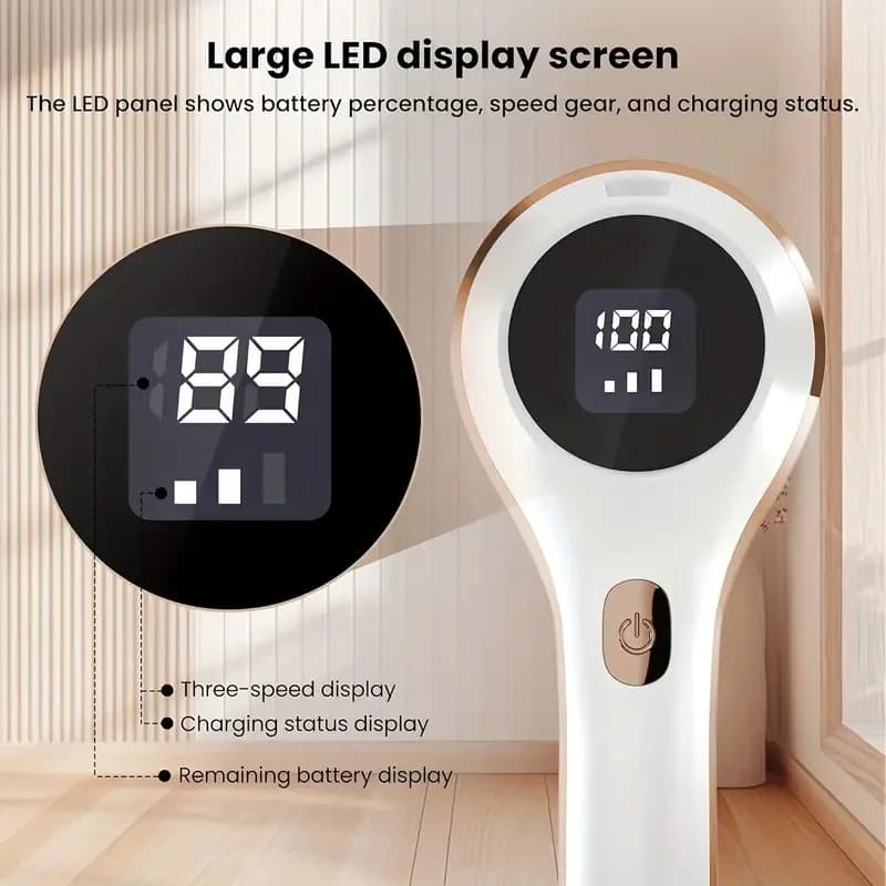 Mint Green USB Fabric Shaver: 3-Speed Lint Remover with Digital Display, 6ft Steel Blade, Type-C Charging, Portable for Sweaters
