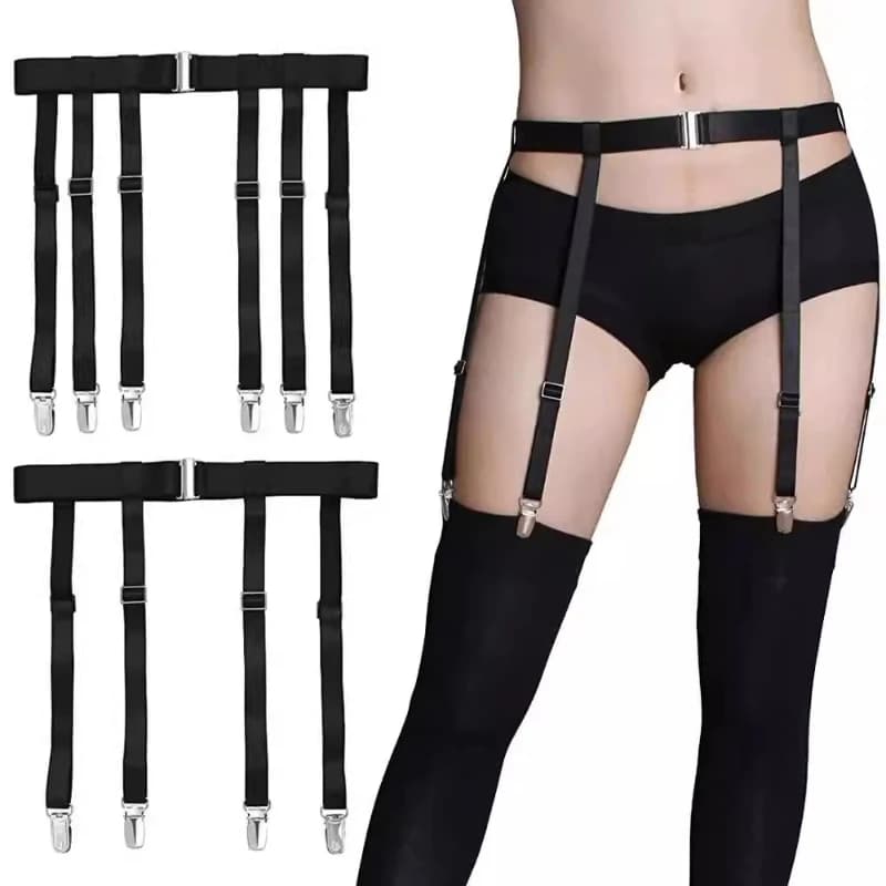 4/6 Metal Clips Garter Belt for Women Stockings Lingerie Accessories Sexy Black Adjustable Anti-slip Thigh High Socks Suspender