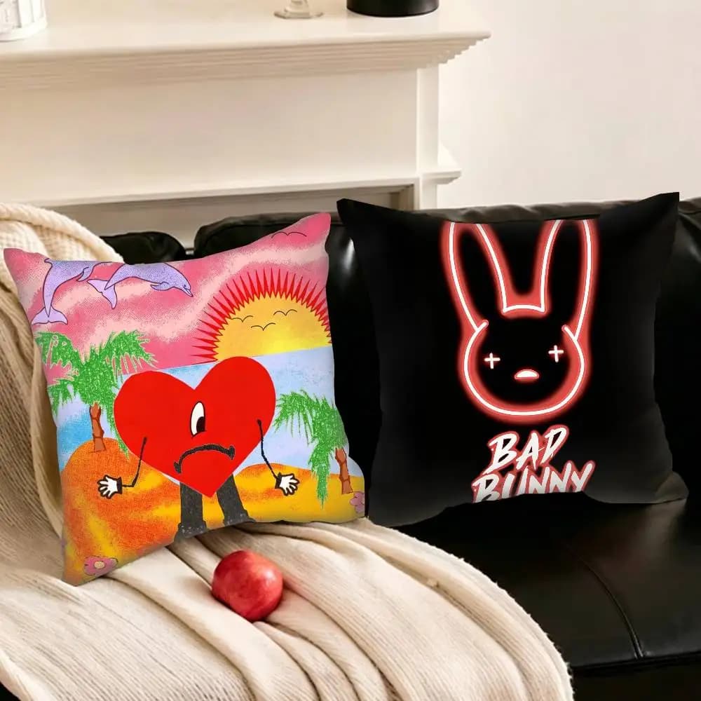 B-Bad Singer Bunny-Y Federa per cuscino, decorazione per soggiorno, ufficio, protezione stampata, copricuscino, regalo di San Valentino, personalizzabile