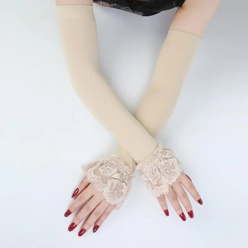 UV Protective Sleeves in Half Sleeved Lace, Ice Silk Gloves for Guide and Cycling, Hand Protection G122