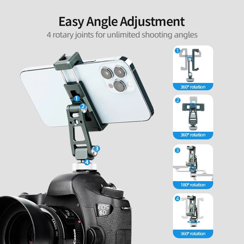 Supporto per telefono in alluminio Morsetto per telefono con supporto per slitta fredda per stabilizzatore DJI RS 360 ° Staffa HV regolabile per streaming live con fotocamera