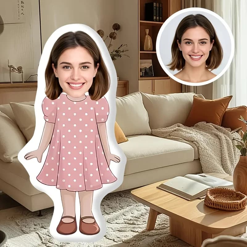 Cuscino da tiro personalizzato in peluche a pois rosa - bambola ized con faccia espresiva, morbido tessuto soffice per letto, divano, compleanno e valenti