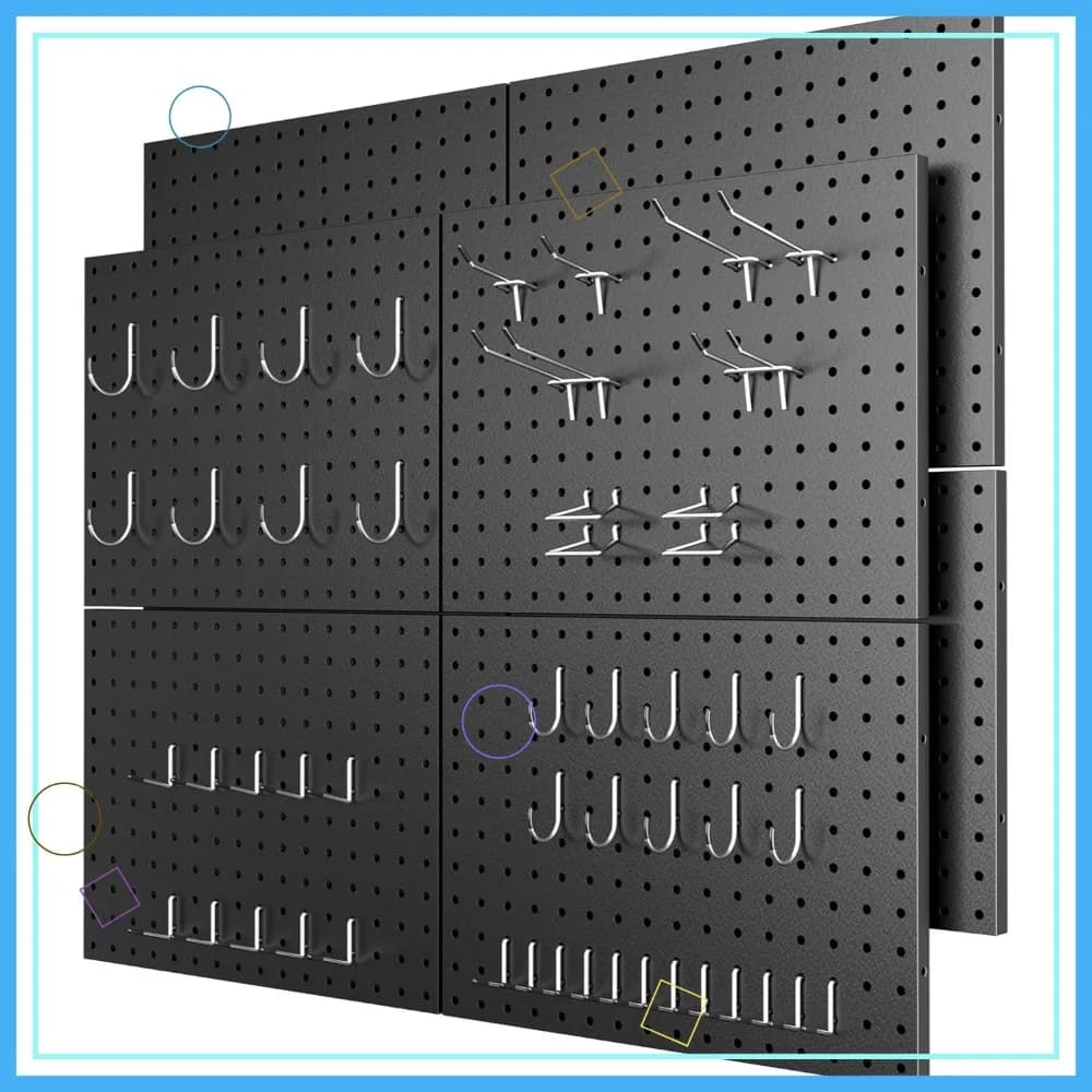 Set di 8 Pannelli in Metallo Forati con 50 Ganci, Organizzatore da Parete Resistente per Garage e Officina