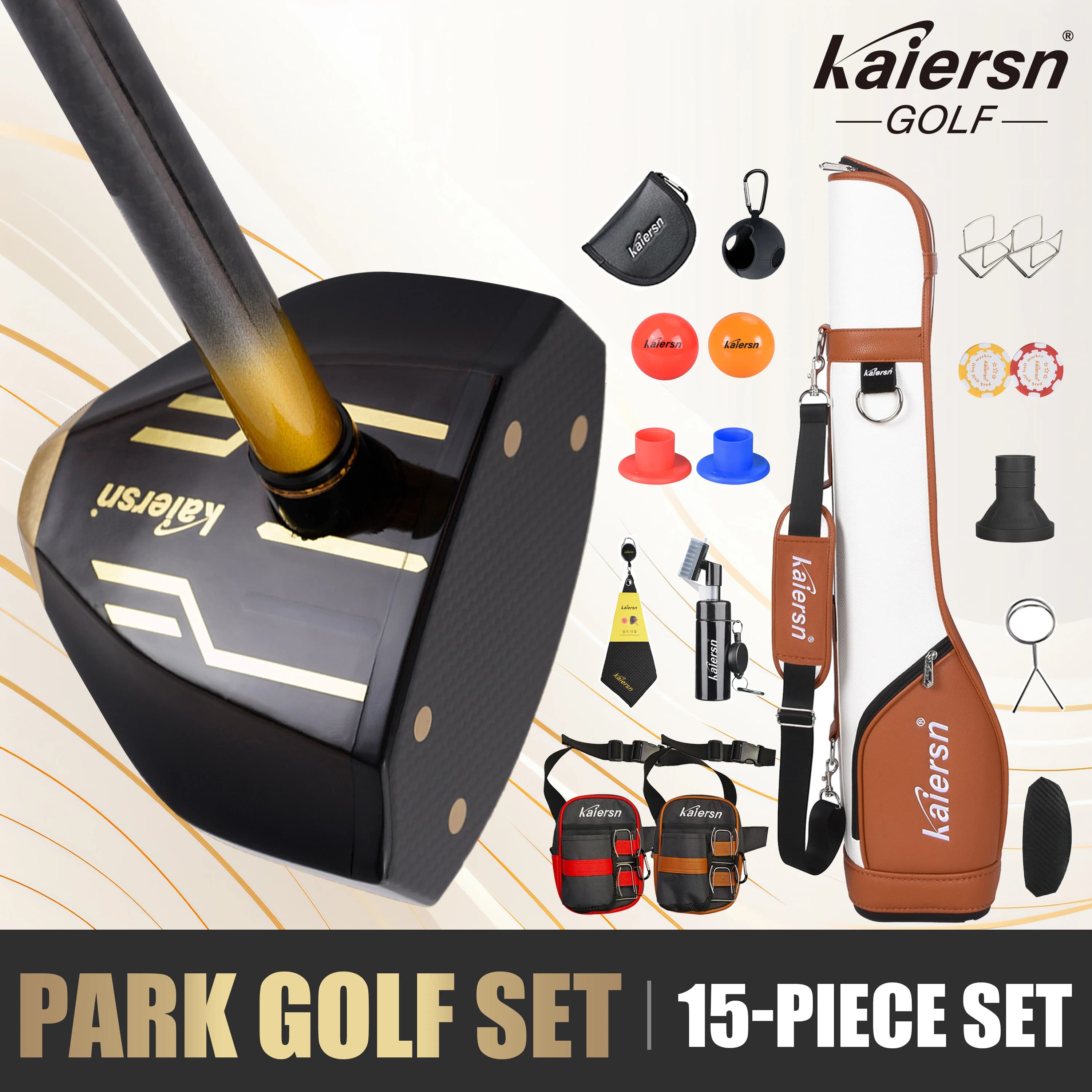 Set da golf Kaiersn Park per principianti, kit completo da 15 pezzi con borsa, mazze, palline, accessori – Set ideale per principianti per uomo e donna