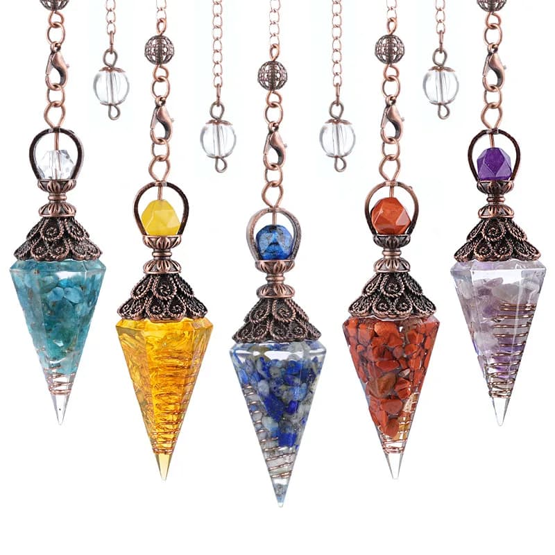 Pendolo a Cono in Cristallo per Rabdomanzia, Divinazione, Guarigione Reiki, con Punti di Pietra Naturale, Ciondolo Yoga, Pendoli in Quarzo per Stregoneria