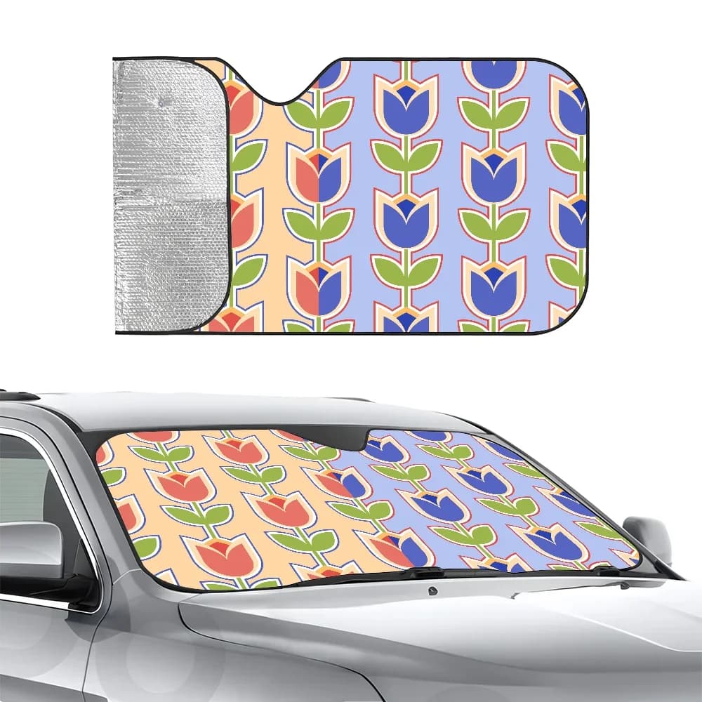 Simpatico cartone animato Tulip Parasole per auto Isolamento a tre strati Parabrezza anteriore per auto Parasole Ventosa Blocchi Raggi UV Sole