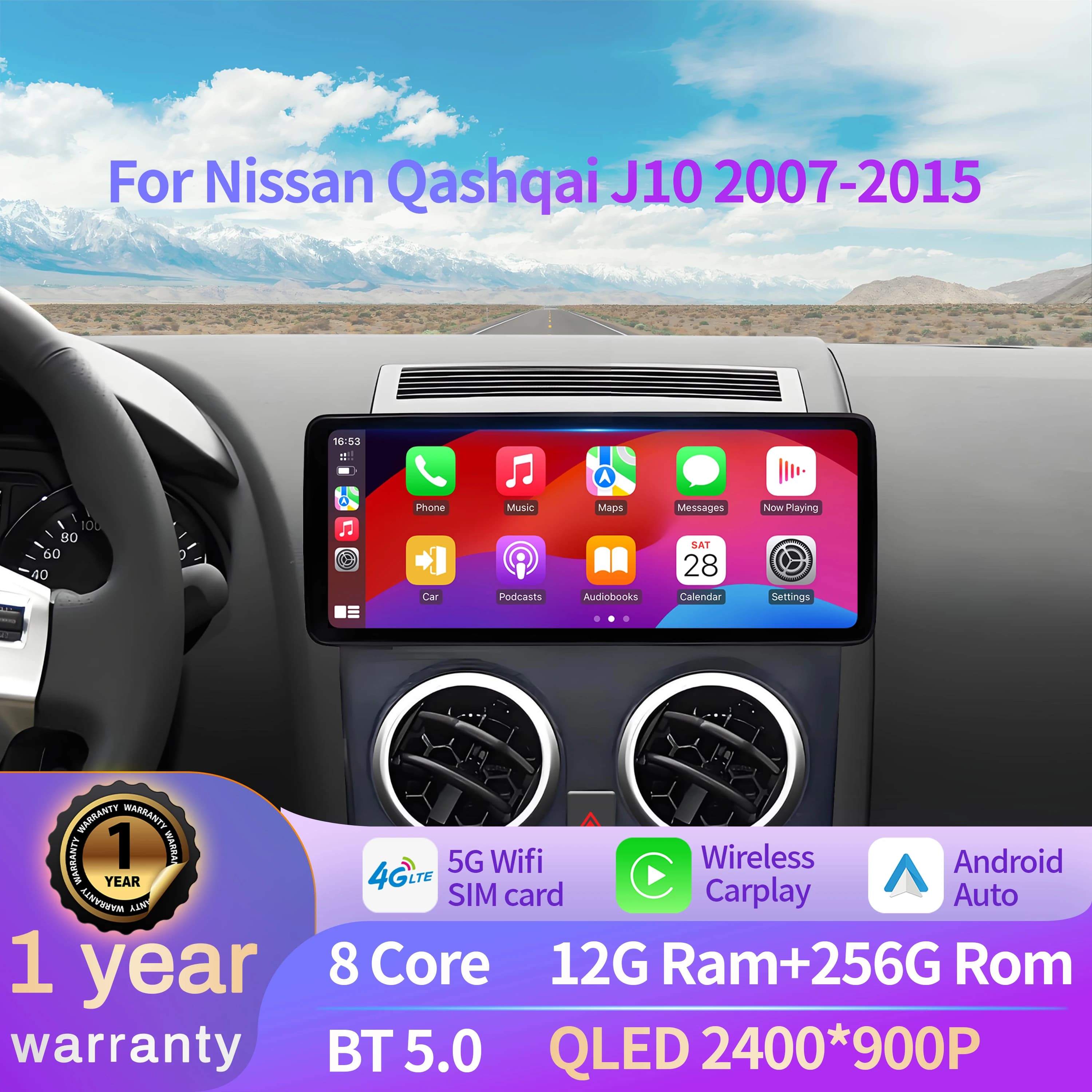 12.3 pollici Per Nissan Qashqai J10 2007-2015 Autoradio Android 14 Wireless Carplay Multimedia Unità di Testa di Navigazione Touch Screen