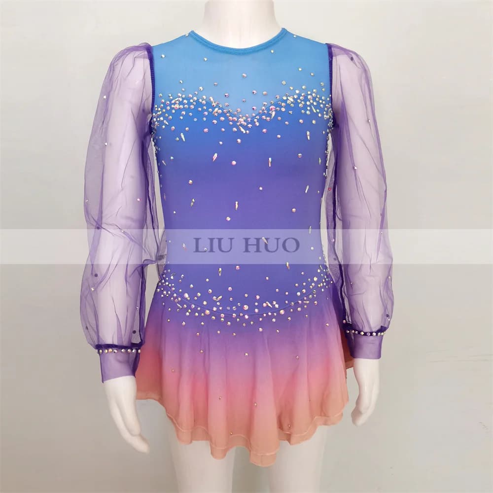 LIUHUO Danza sul Ghiaccio Pattinaggio di Figura Vestito da Donna Principessa Ragazza Adolescente Personalizza Costume Prestazioni Competizione Roller Danza Viola