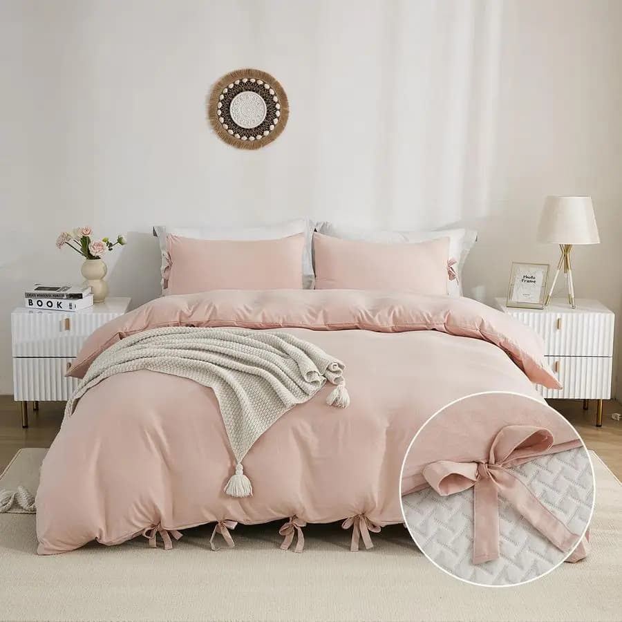 Pink Queen 90x90 Pollici, Set 3 Pieces: 1 Copripiumino, 2 Faithful, Soft Microfiber Washed with Bow Papillon