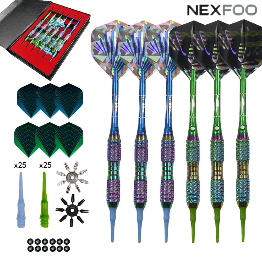 Professional 6PCS Rainbow Color Brass Dart Set with Replacement Dart Tips Flights Shafts Luxury Gift Box Indoor Party Game Darts