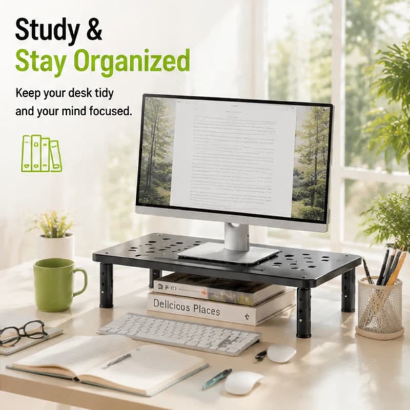 Ergonomic Retractable Screen Elevated Stand Height Adjustable Monitor Holder Ease Neck Soreness Daily Office Desktop Equipment