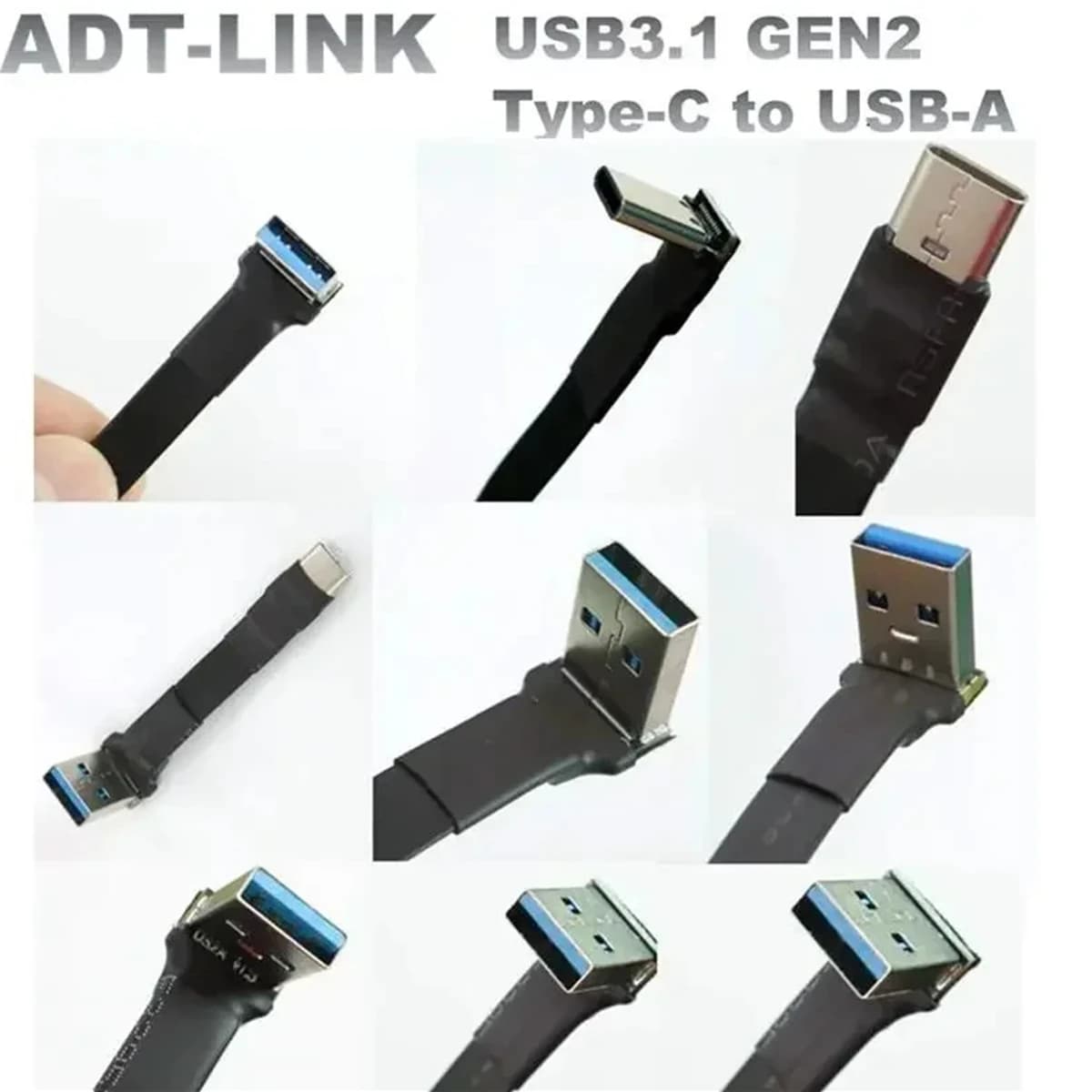 10G USB 3.1 Flat Ribbon Extension Cable GEN2 Type C to A FPV FPC Data Cable Slim 90 Angled USB-A to USB-C Male to Female Adapter