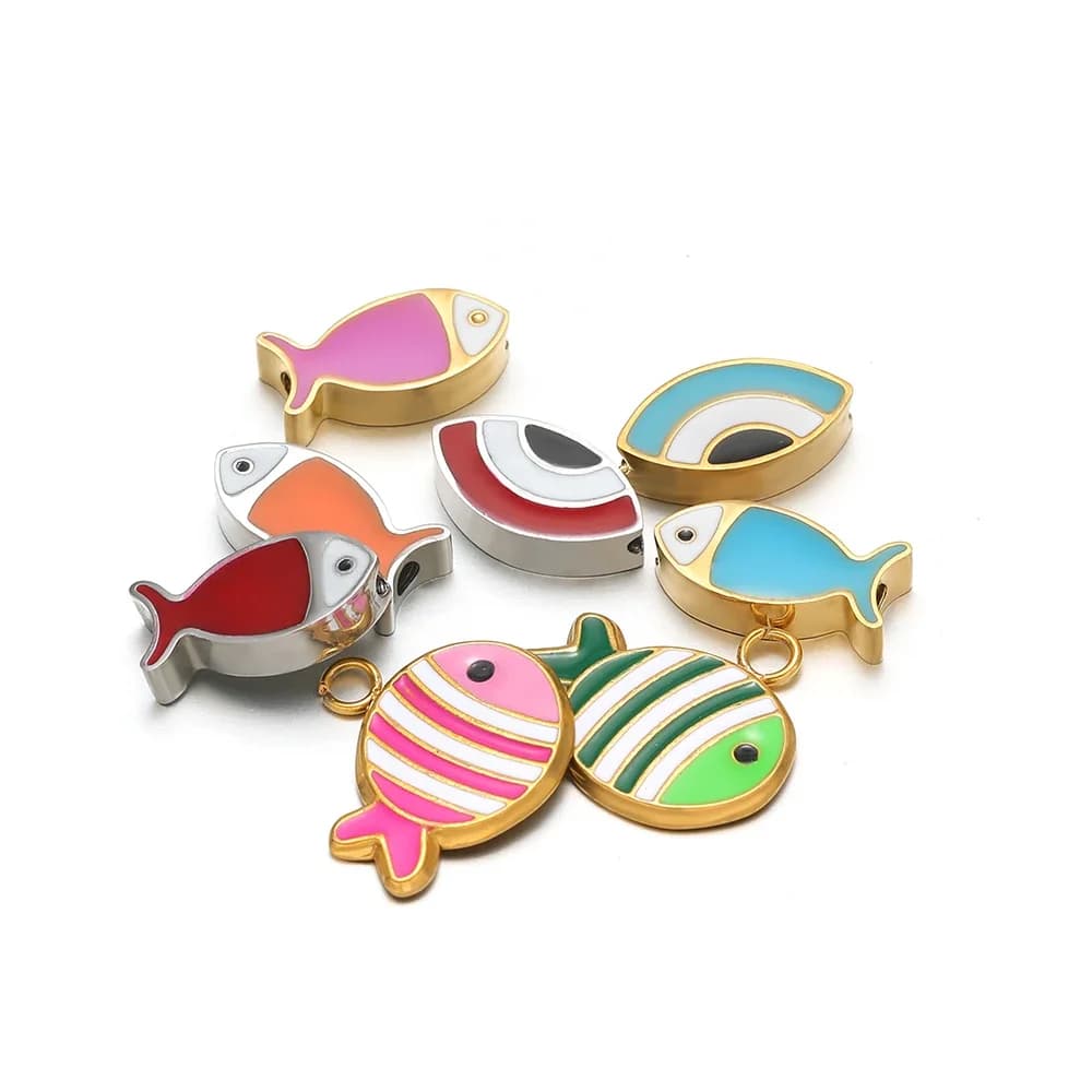 5 pezzi in acciaio inossidabile smalto colorato perline di pesce collana con ciondoli pendenti in oro sfusi per gioielli per bambini fai da te che realizzano risultati di braccialetti