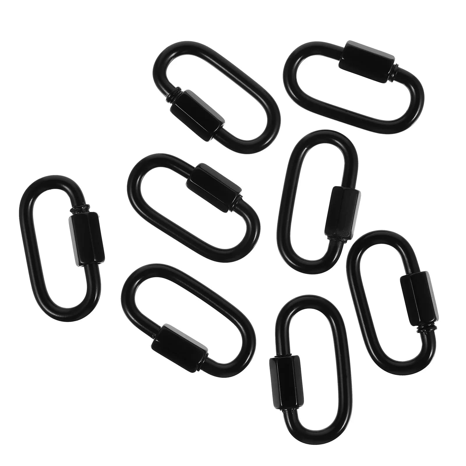 8 pcs Quick Connect Ring Black Electroplated Stainless Steel M3.5 Carabiners Chain Links Safety Locking Connector Camping Gear
