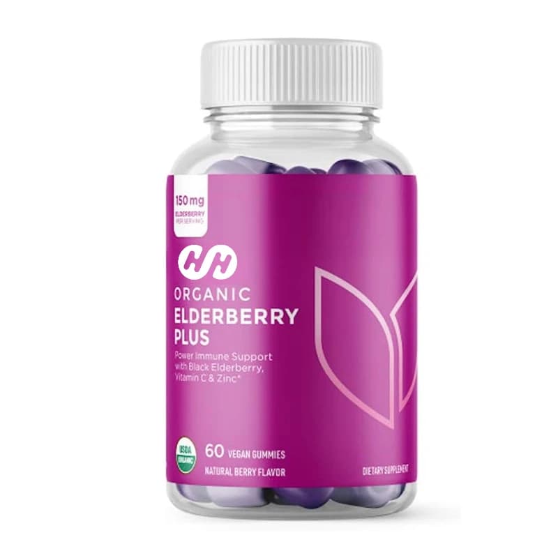 Organic elder with gummy candies, containing zinc and vitamin C, immune support supplement for adults, 60 vegetarian gommose candies (30 days)