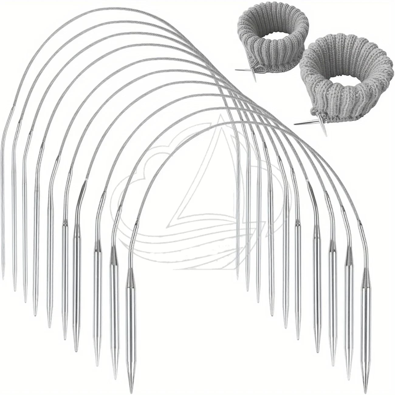 Ferri da Maglia Circolari in Acciaio Inossidabile, Lunghezza 40cm, Misure 2-7mm, Set da 10 Pezzi, Strumento Flessibile per Lavorare a Maglia