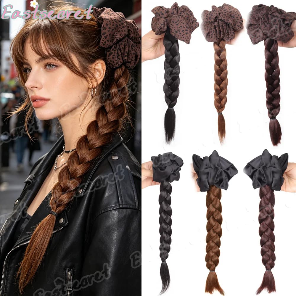 EASTSynthetic Wig braid women grab clip braid Fried Dough Twists braid high and low leopard print hair loop hair ornament wig