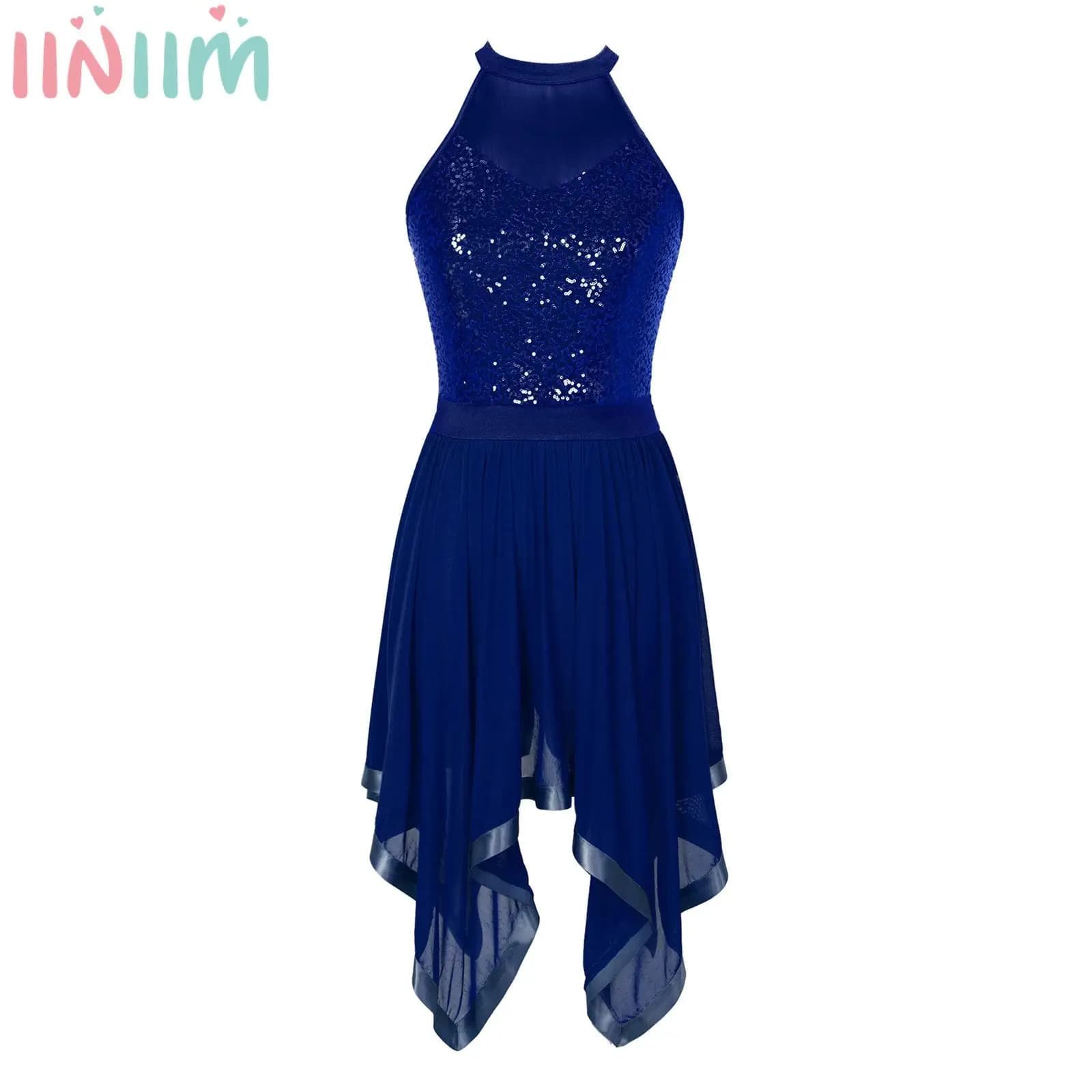 Abito da ballo per balletto da donna con paillettes Costume da ballo lirico Ginnastica scintillante Allenamento Figura Pattinaggio su ghiaccio Abbigliamento da ballo latino jazz