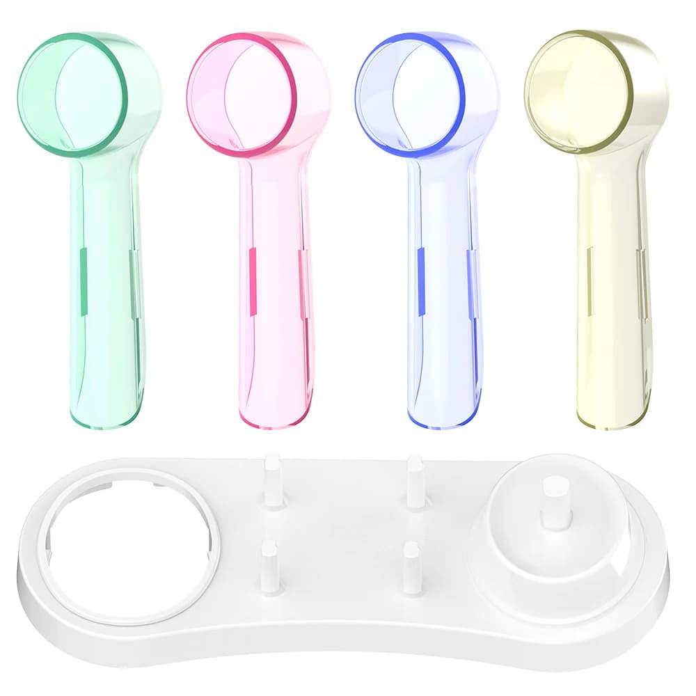 Support for brush heads and dust protection covers for spare heads, compatible with Oral B electric brushes