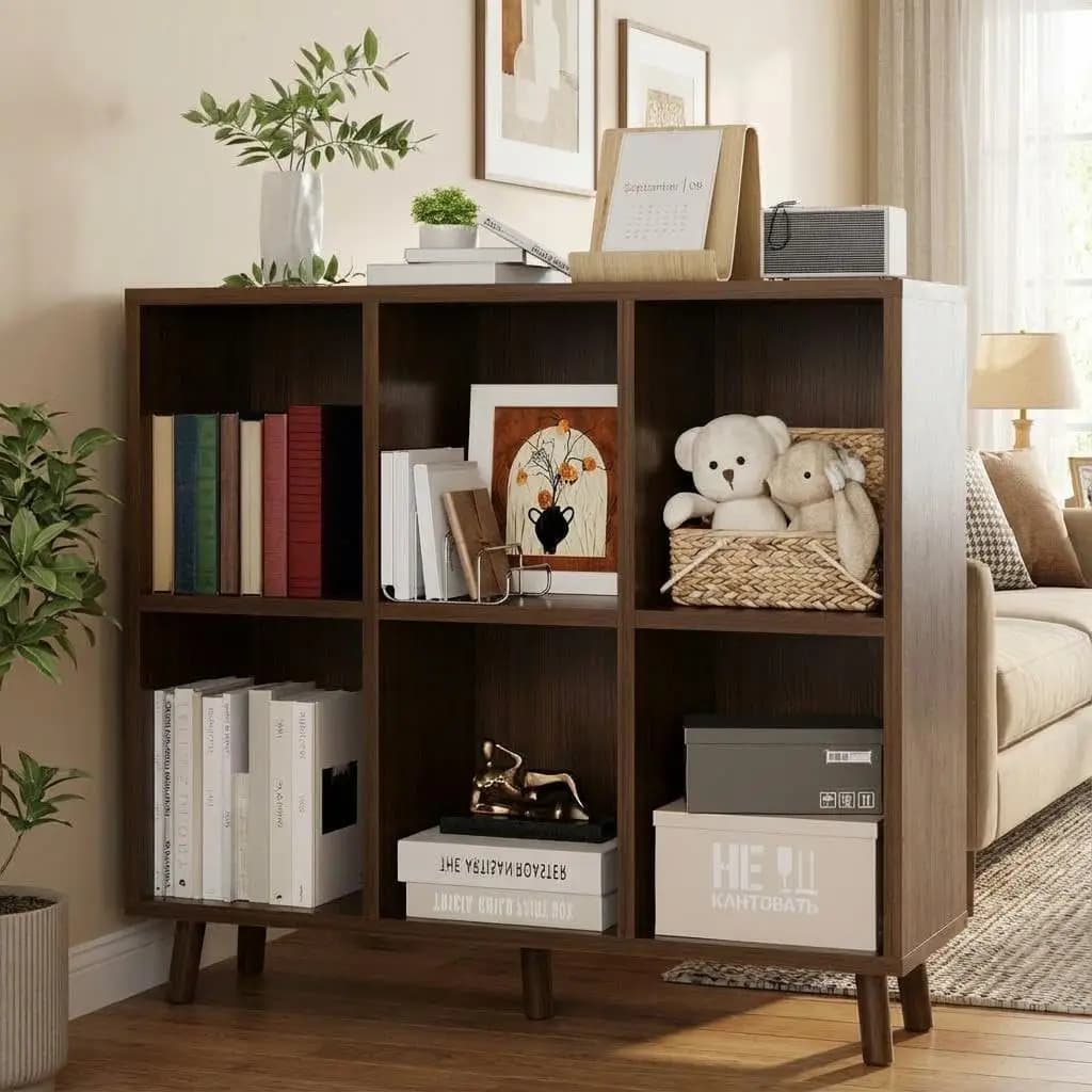 6 cube self-supporting bookcase with legs, modern shelf for home and office organization