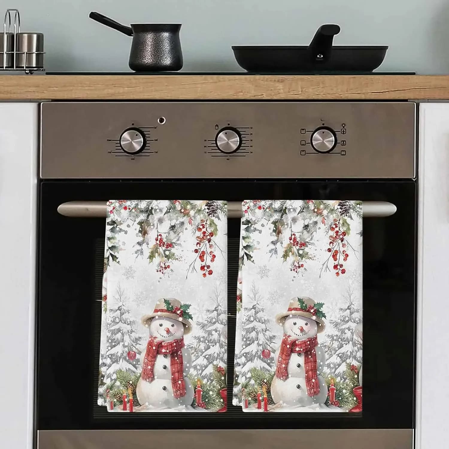 Christmas Tree Snowman Holly Berry Kitchen Dish Tea Towels Cleaning Supplies Absorbent Bar Hand Dishcloths Navidad Decorations