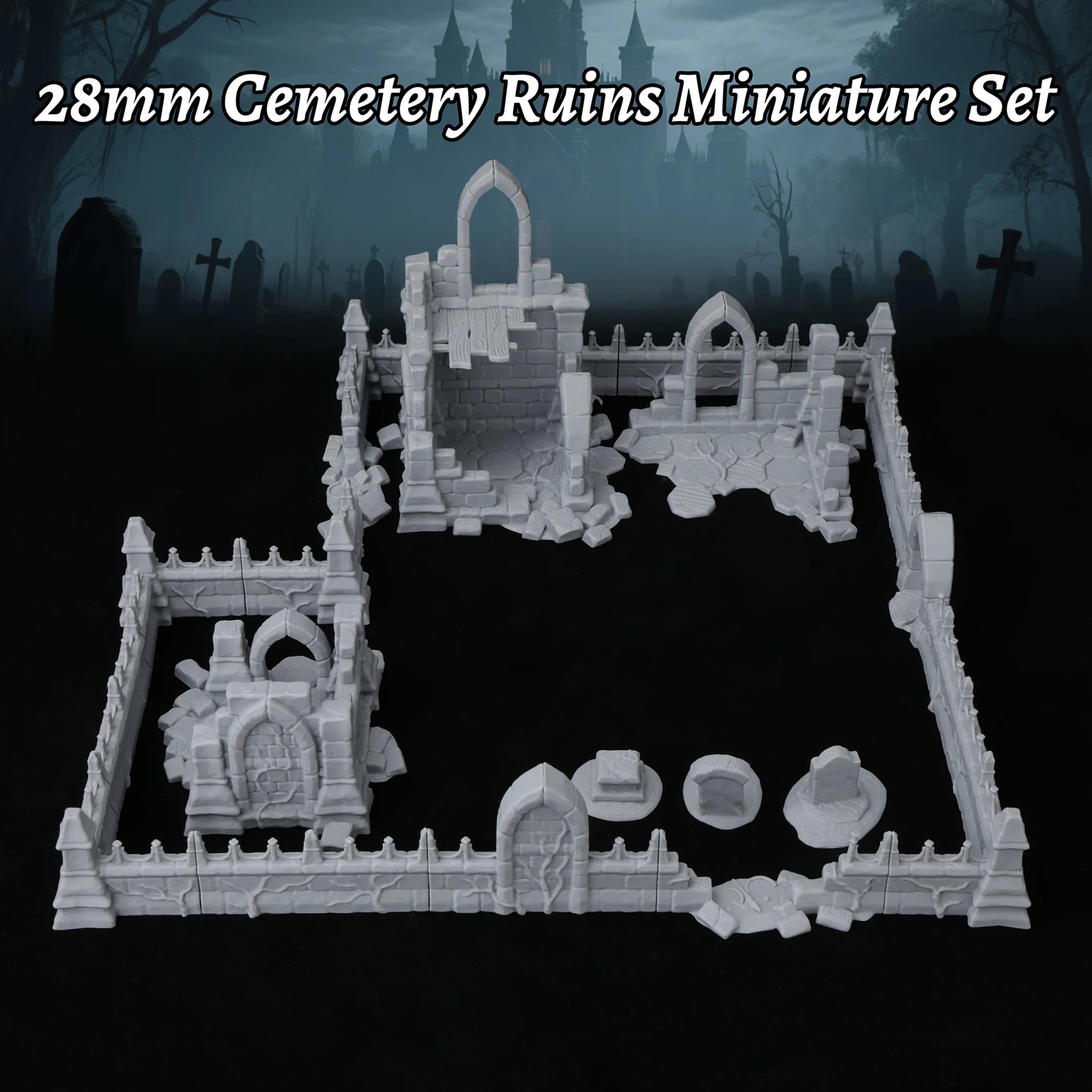 Set di Terreni in Miniatura per Cimiteri Fantasy, Scenari Gotici per Giochi di Ruolo da Tavolo, Ruine e Lapidi Dettagliate in Resina