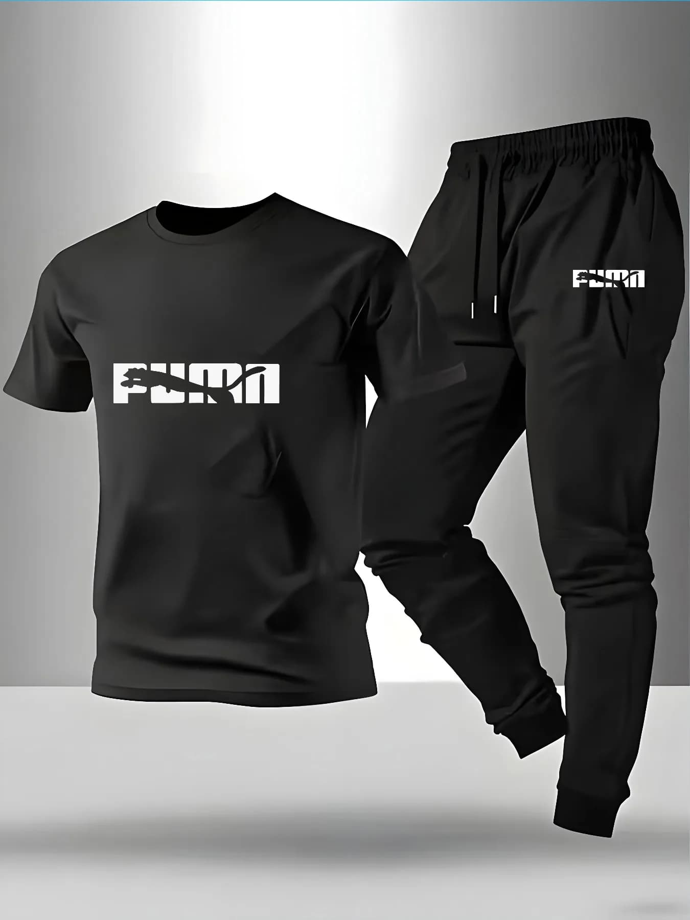 Nuova Collezione Tuta Nera da Uomo – Set 2 Pezzi con T-Shirt e Pantaloni, Abbigliamento Comodo per Palestra e Uso Casual