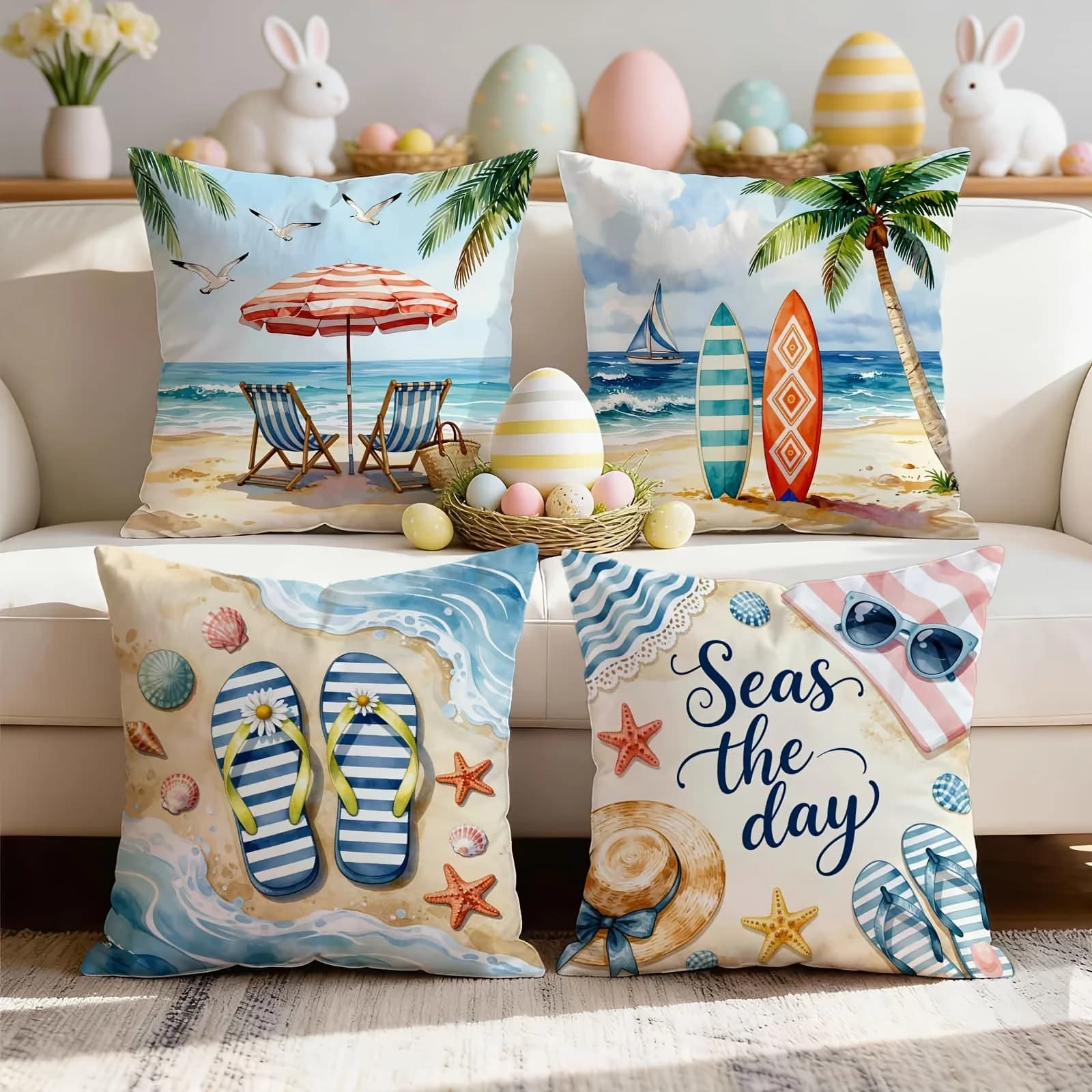 1pc Coastal Ocean Surfboard Pillow Cover 2D Double-Side Print Polyester Cushion Case for Home Car Interior Sofa Bedroom Decor