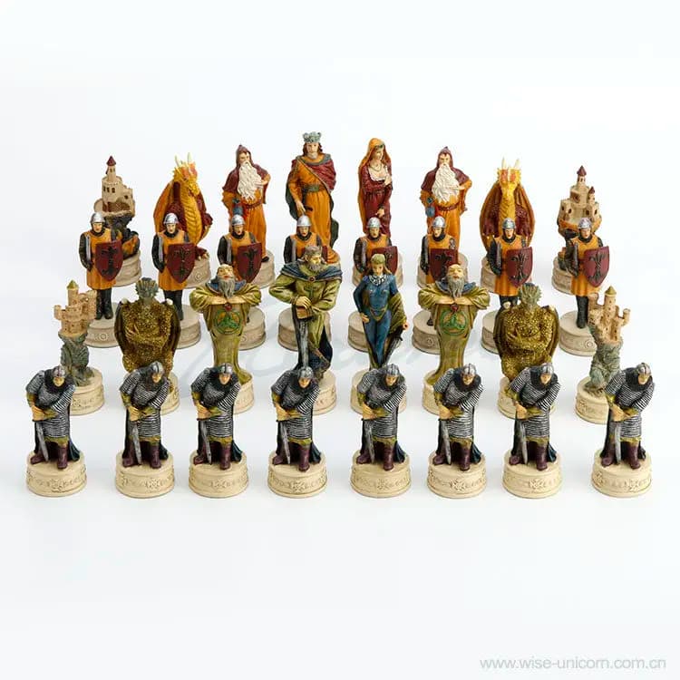 Medieval Dragon Knight Resin Chess Set Fantasy Wizard Queen King Hand Painted Chess Pieces Collectible Decorative Chess Set