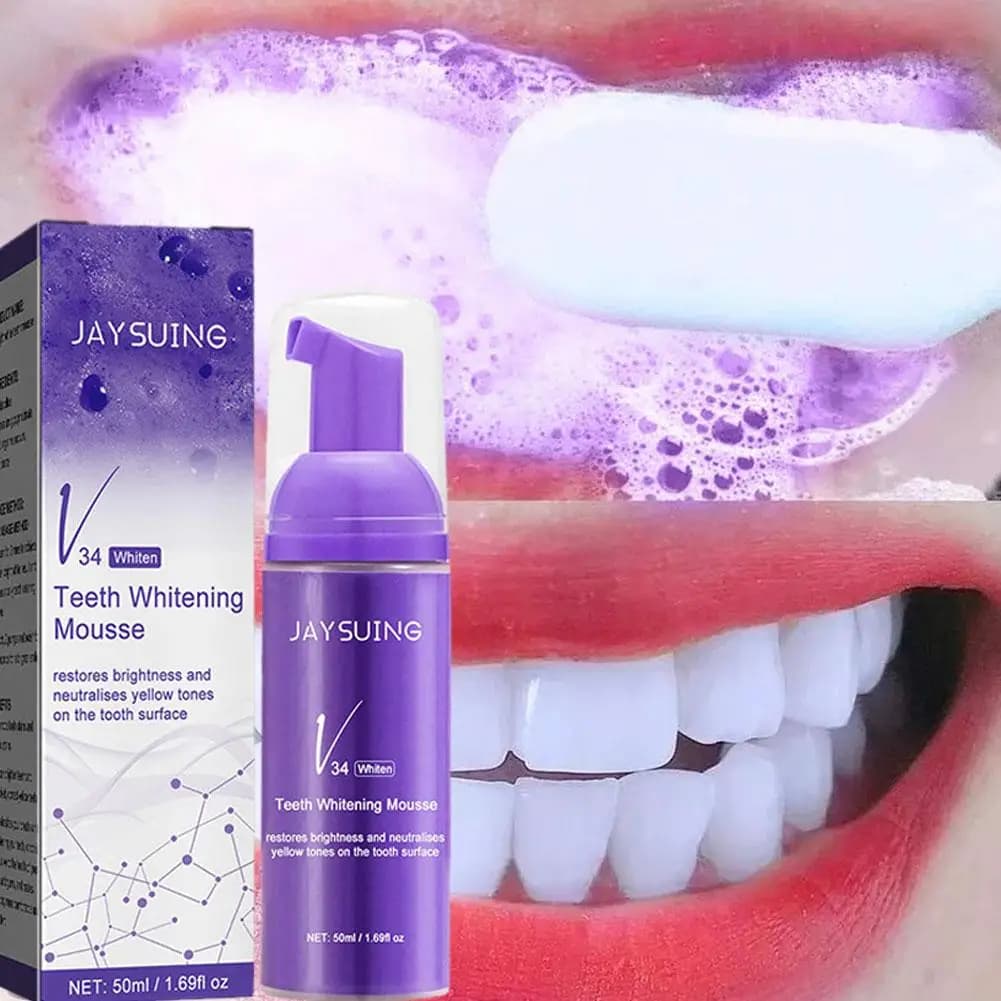 50ml Mousse Sbiancante Per Denti V34 PurpleDental Smalto Cura Pulizia Profonda Macchie Rimozione Della Melanina Sbiancamento Dei Denti Schiuma Dentifricio