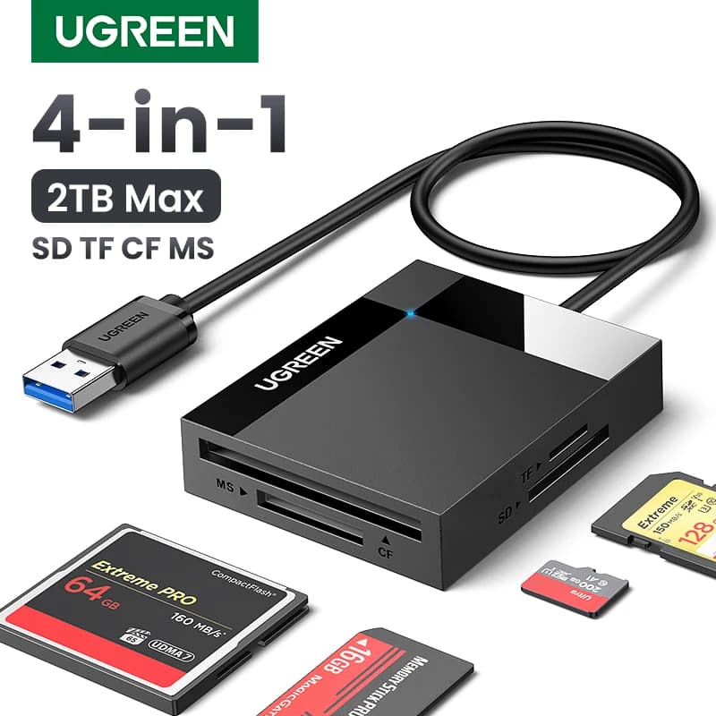 UGREEN USB 3.0 lettore di schede SD Micro SD TF CF MS adattatore per scheda Flash compatto per lettore di schede multiple per Laptop lettore di Smart Card 4 in 1