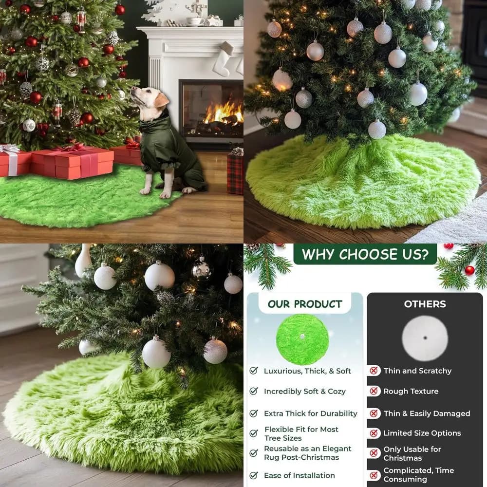 Gonna per albero di Natale in pelliccia sintetica verde 60 peluche per celebrazioni festive