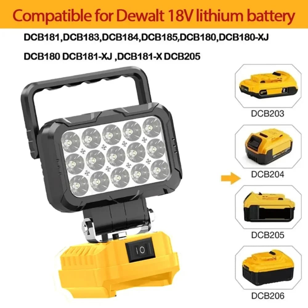 Parti di elettroutensili per Makita per Milwaukee per Dewalt 18V Batteria al litio LED Luci da lavoro Lampada Lanterna a mano Faretto Caricatore USB