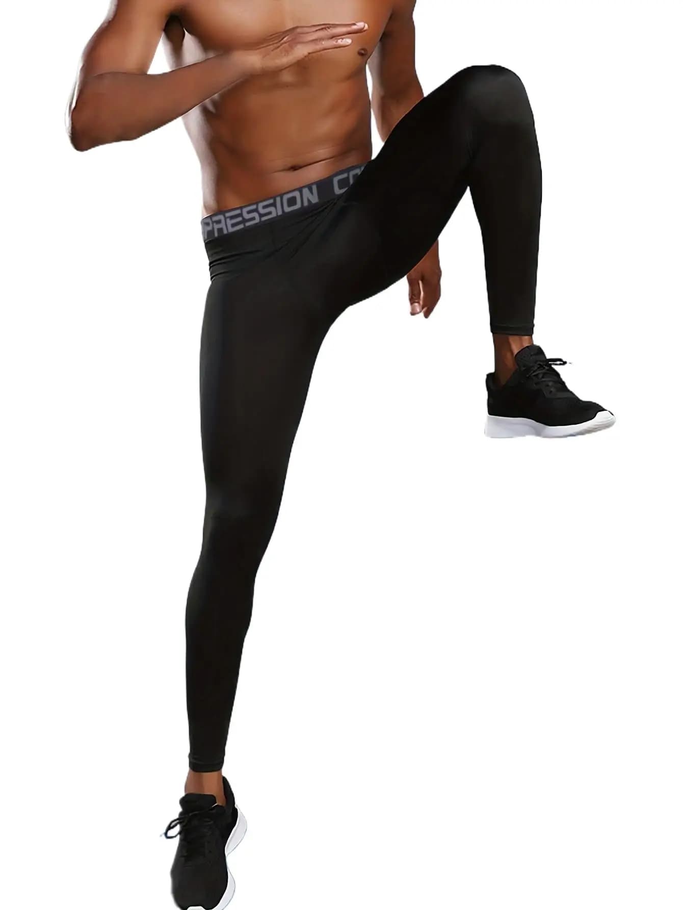 Men's Slim Fit Quick-Dry Compression Running Pants, Elastic Basketball Training Leggings