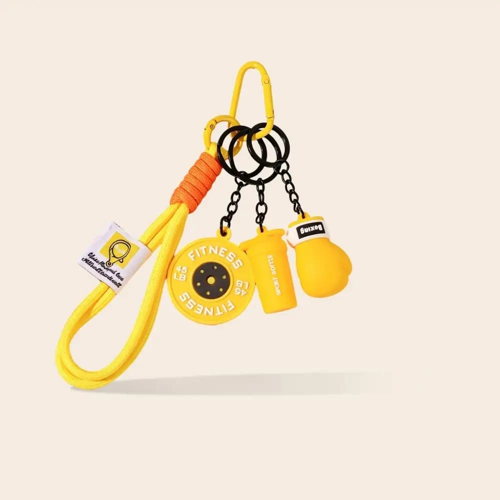 PVC Boxing Glove Keychain Wrist Strap Multiple Charms Workout Key Ring Fitness Theme Metal Key Rings Gym Bag Pendant