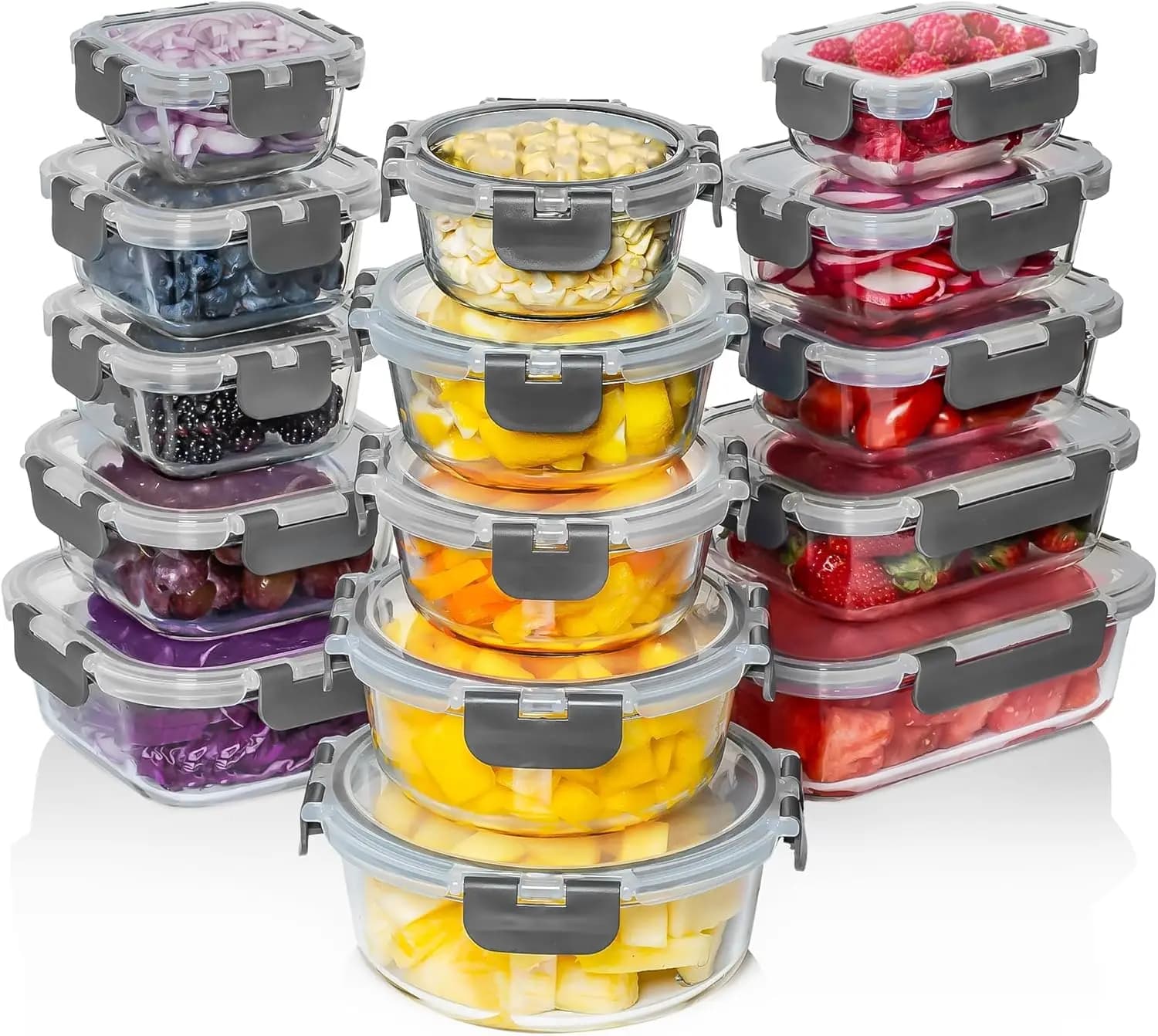 Set of 30 Glass Containers for Food with Airtight Covers, Suitable for Oven, Microwave, Freezer and Dishwasher