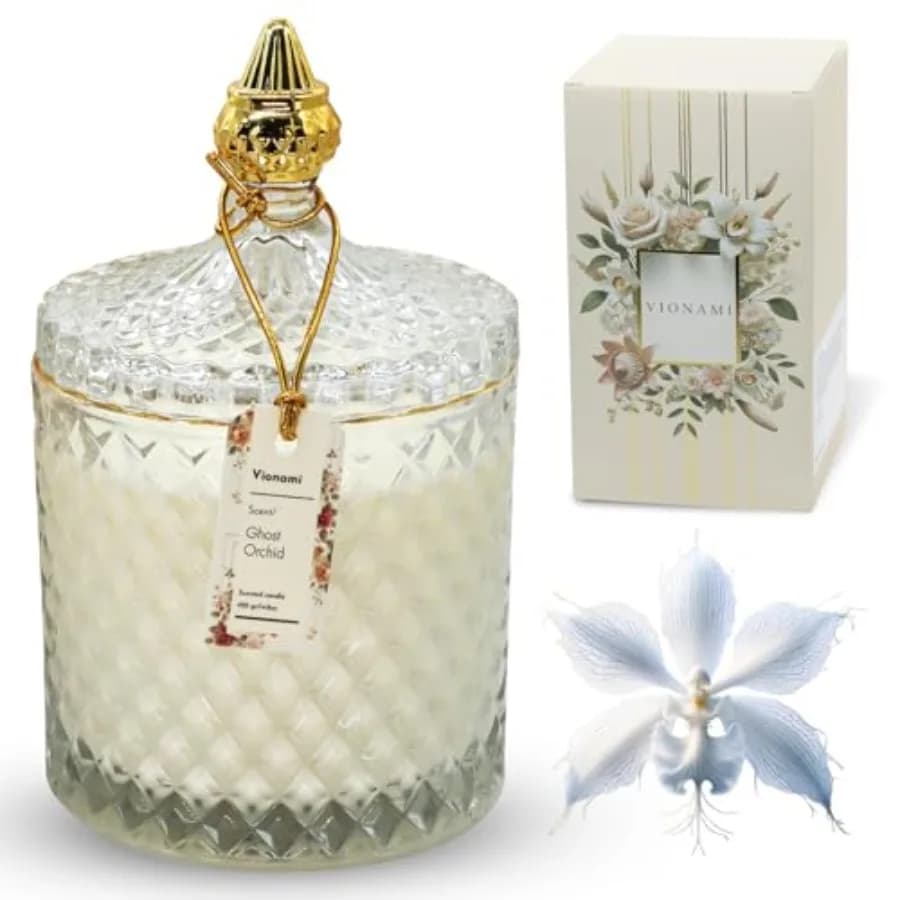 Candela Profumata di Lusso con Fragranza Floreale Rara in Elegante Barattolo di Vetro, Candele Decorative in Soia, Regalo per Donne, Lunga Durata 80+ Ore