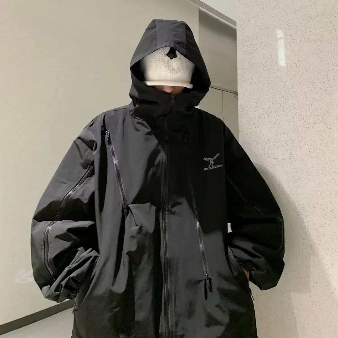 Full Zip Up Tactical Men Jacket Military Y2K Japanese Style Police Work Coats Mens Safari Jacket Outwear Hooded Windbreaker