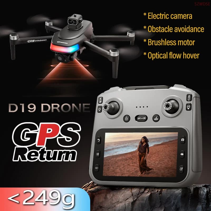 NUOVO D19 Mini Drone GPS Droni Professionali 8K HD GPS Evitamento Ostacoli Motore Brushless Doppia Fotocamera RC Pieghevole Quadcopter Giocattolo