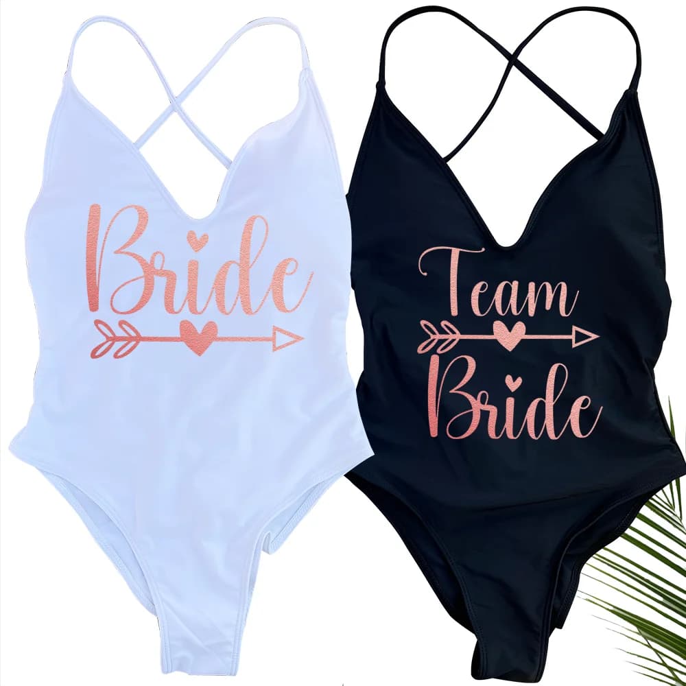 Sexy Padded One Piece Swimsuit Women Team Bride Swimwear Bikini Summer Bathing Suit Beachwear Bachelorette Party Lady